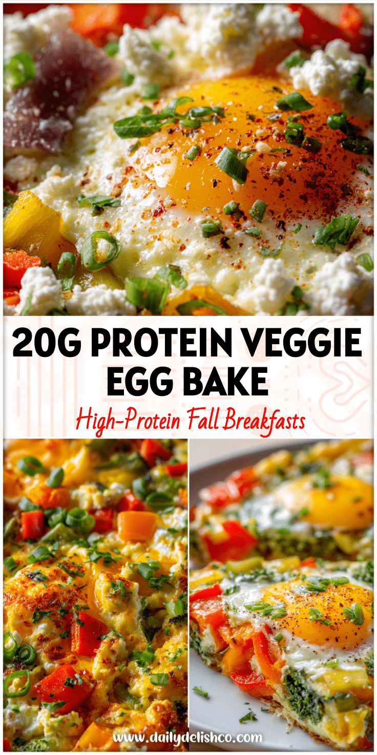 Golden Loaded Eggs & Veggie Bake featuring colorful vegetables and fluffy eggs for a clean eating high protein breakfast